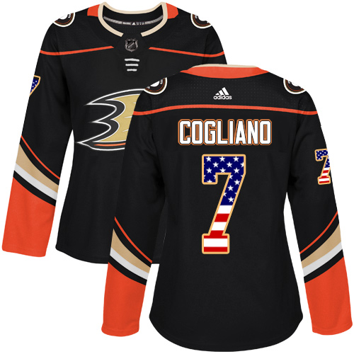 Adidas Ducks #7 Andrew Cogliano Black Home Authentic USA Flag Women's Stitched NHL Jersey